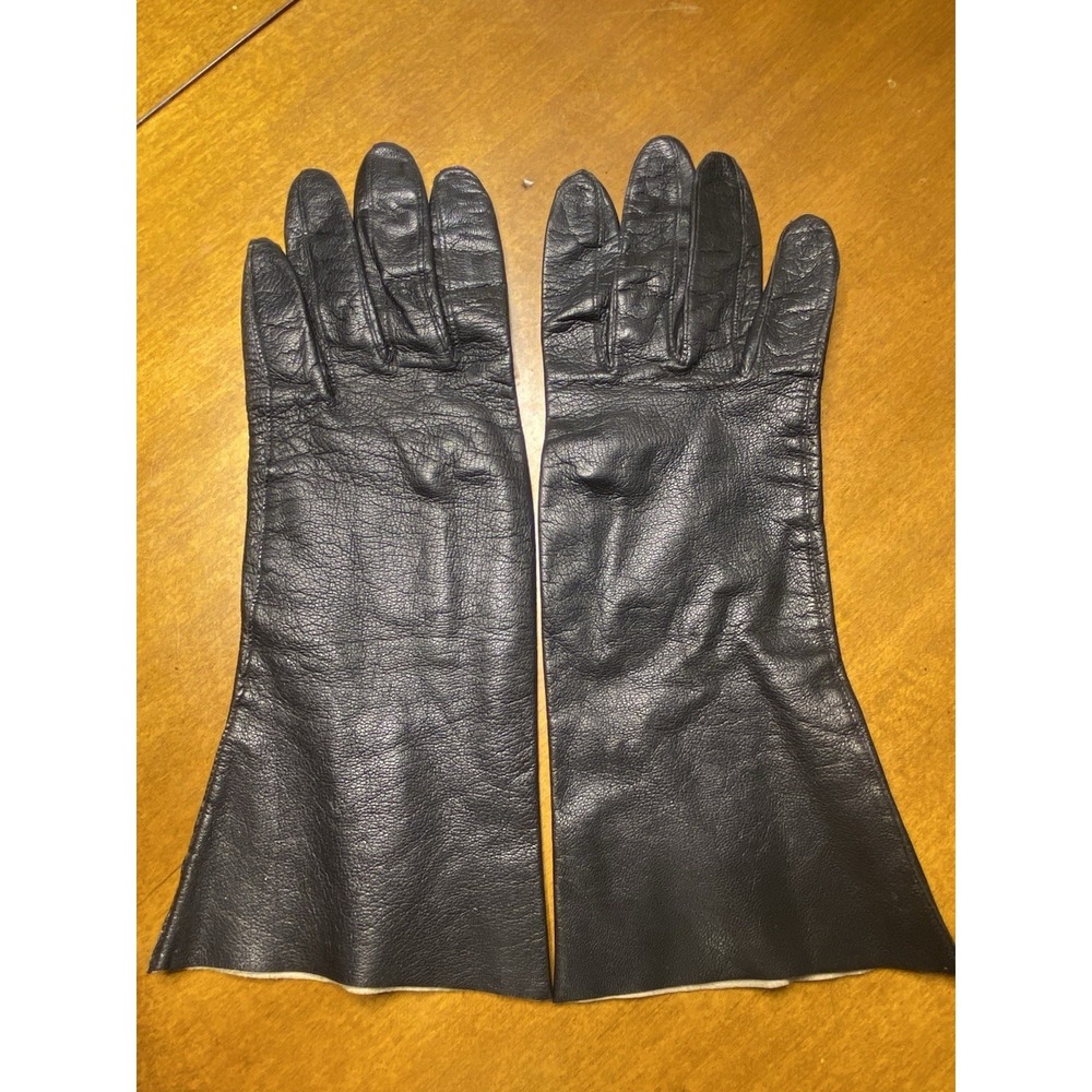 Vtg Bamberger's Macy's Whitbey Black Washable Leather Women's Gloves Sz 7 Wrist